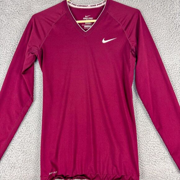Nike Shirt Womens Large Red Pro Combat Compression Gym Train Running Outdoor - Picture 1 of 14